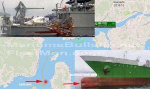 Japanese minesweeper heavily damaged in collision with freighter