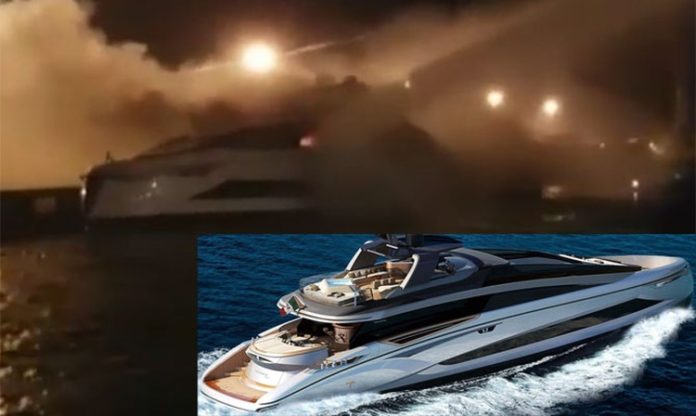 Brand new luxury yacht burned out, sank, Italy