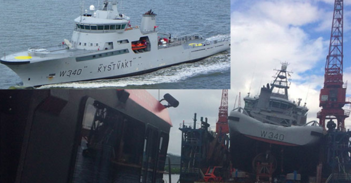 Norway CG ship listed in dock, stabilized